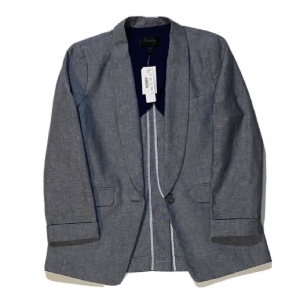 J.Crew NWT Unstructured Jacket / Blazer 0P Blue Cotton-Linen Style H6200 $100